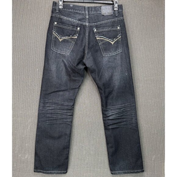 Se7en Souls Mens Size 32x30 Black Straight Fit Denim Jeans Distressed Style - Picture 2 of 9